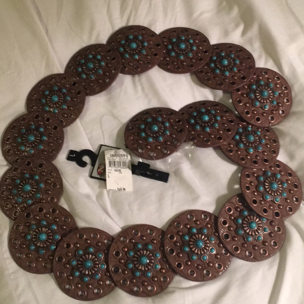 Western leather belt with turquoise beads
